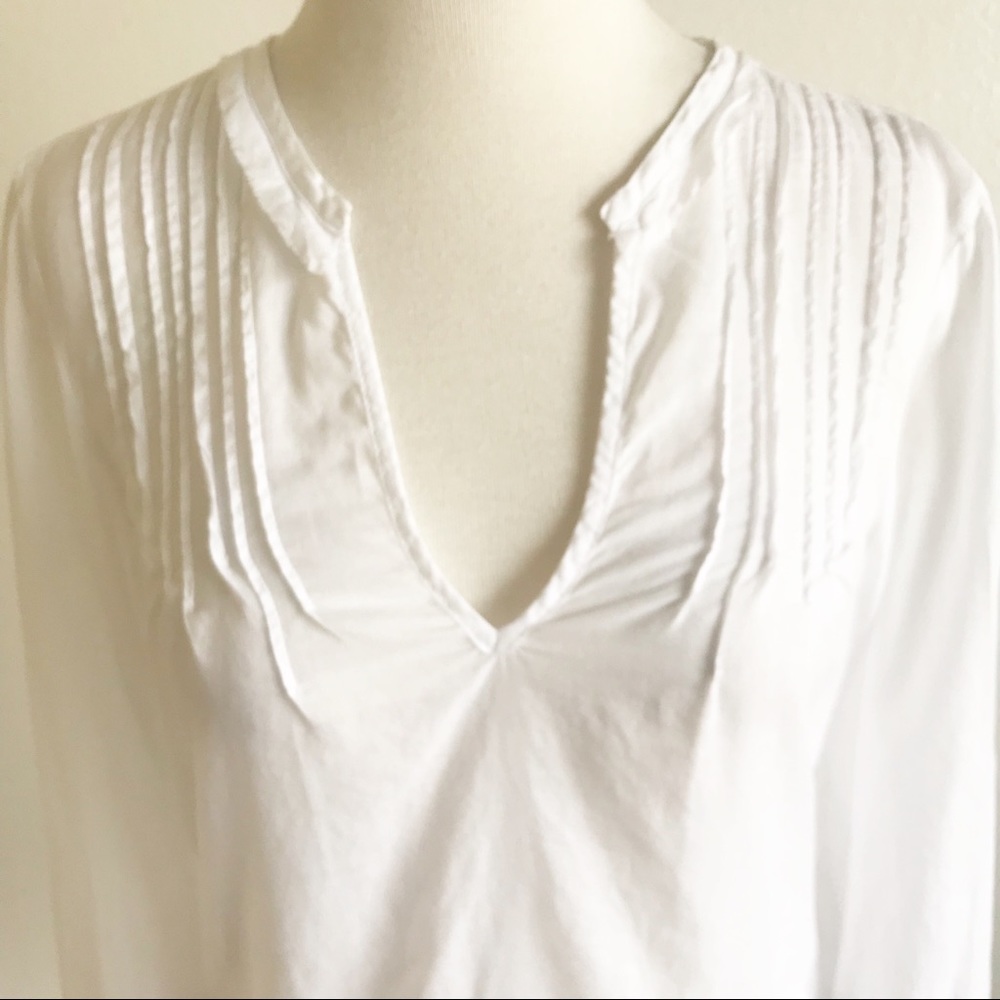 Vince White 100% Cotton Long Sleeve V Neck Raw Trim Blouse - Picture 2 of 8